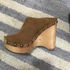 Pedro Garcia Peep Toe Wooden Wedge Suede Mule